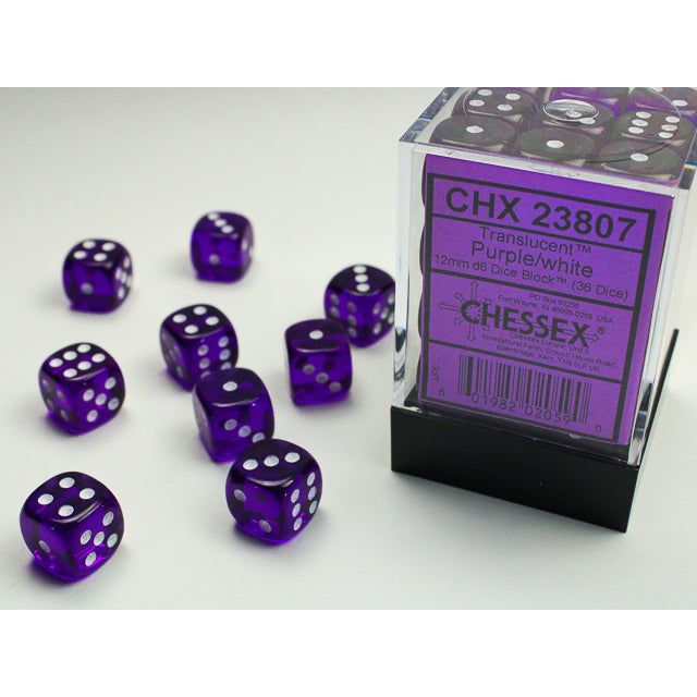 Translucent 12mm D6 Purple/White (36) - CHX23807