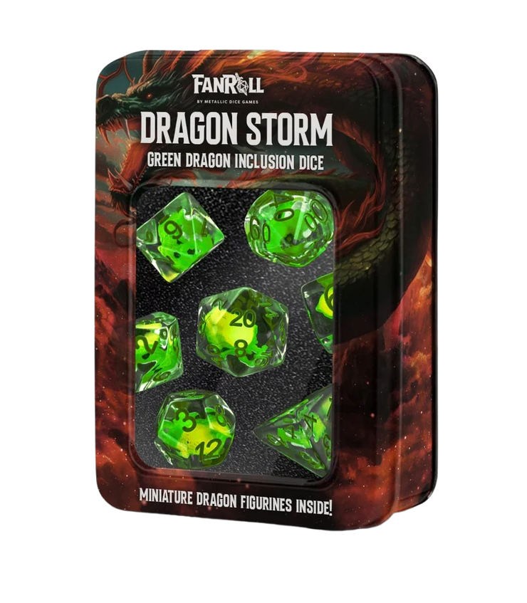 Dragon Storm Inclusion Resin Dice Set - Green (FanRoll)
