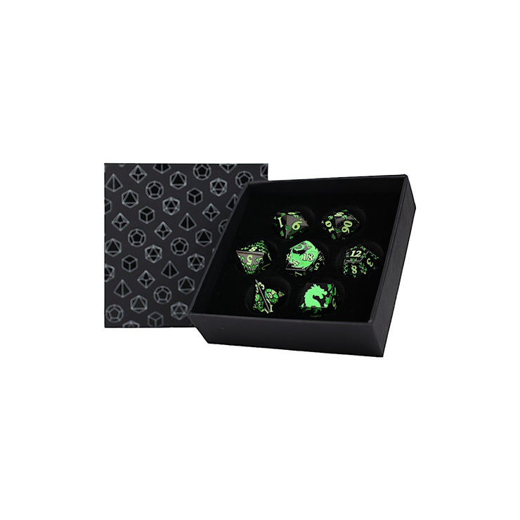 Inscripted Dragon Green - Metal RPG Dice Set (LPG)