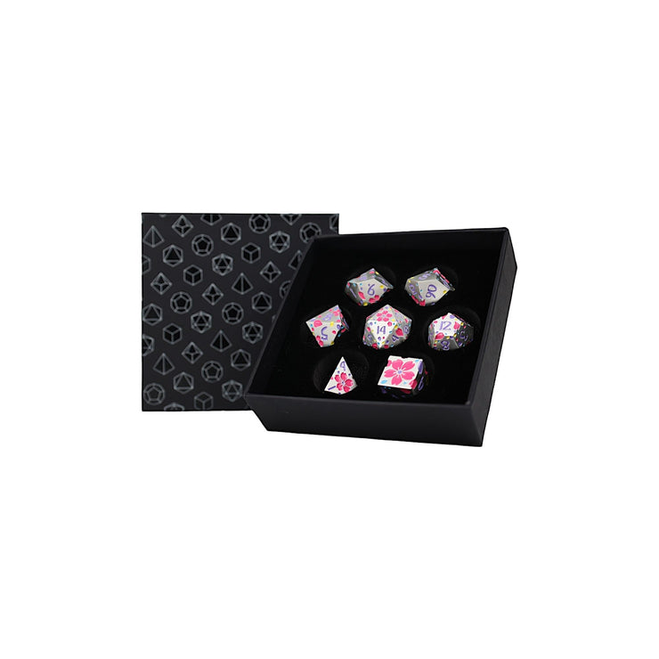 Inscripted Sakura Pastel White - Metal RPG Dice Set (LPG)