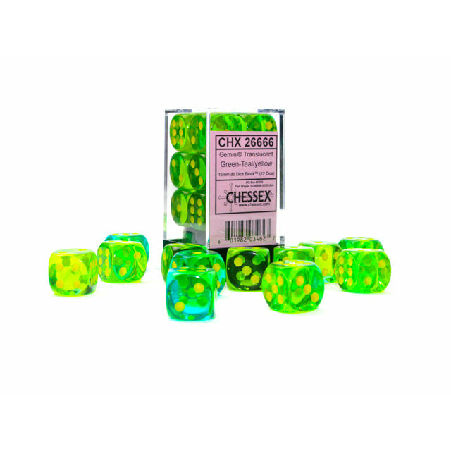 Gemini Translucent 16mm D6 Green-Teal/Yellow (12) (CHX26666)