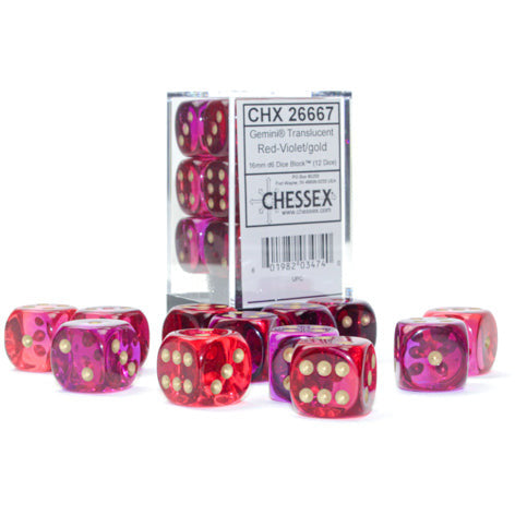 Gemini Translucent 16mm D6 Red-Violet/Gold (12) (CHX26667)