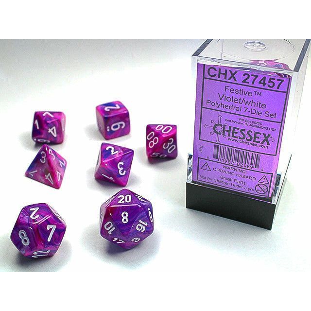 Festive Violet w/White - 7 Dice Set (CHX27457)