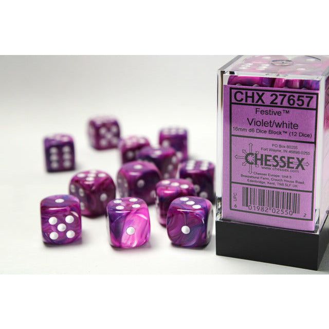 Festive 16mm D6 Violet/White (12) (CHX27657)