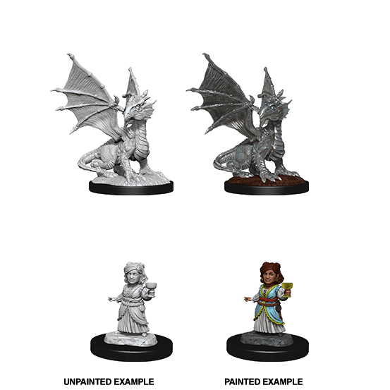 Silver Dragon Wyrmling & Female Halfling - D&D Nolzur’s Minis