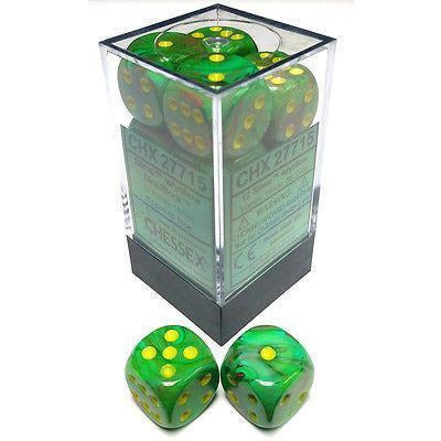 D6 Dice Vortex 16mm Slime/Yellow (12 Dice in Display)