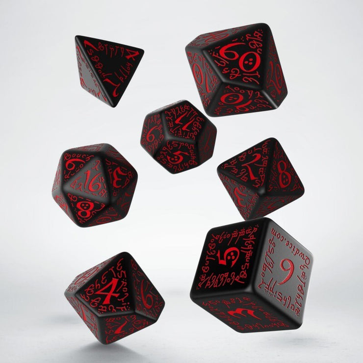Elvish Black & Red Dice Set (7)