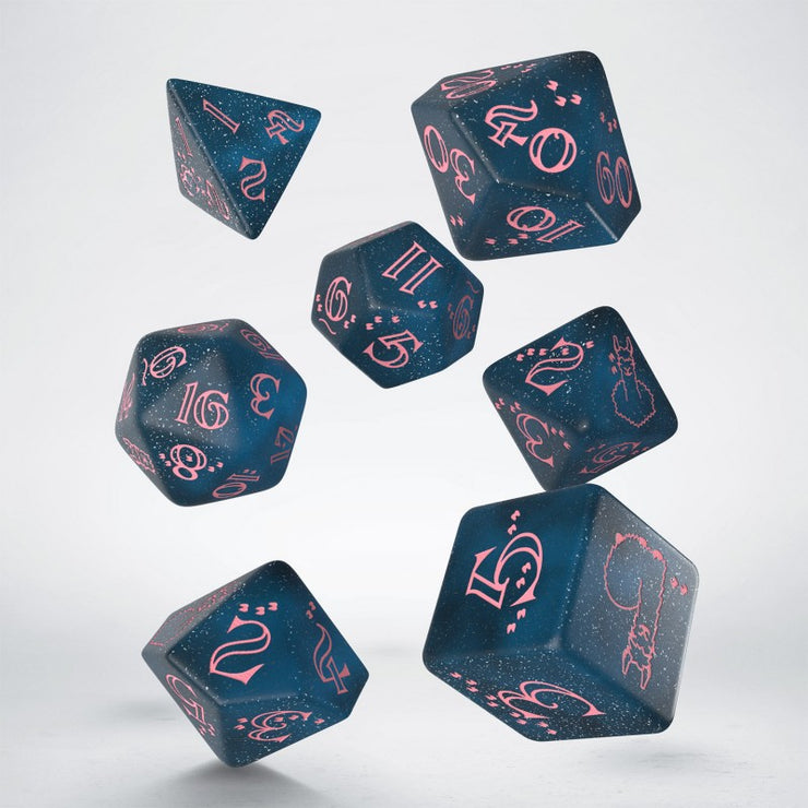 Shimmering Llama Dark Blue & Pink Dice Set (7)