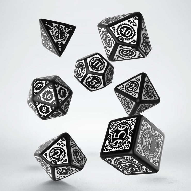 Steampunk Clockwork Black & White Dice Set (7)
